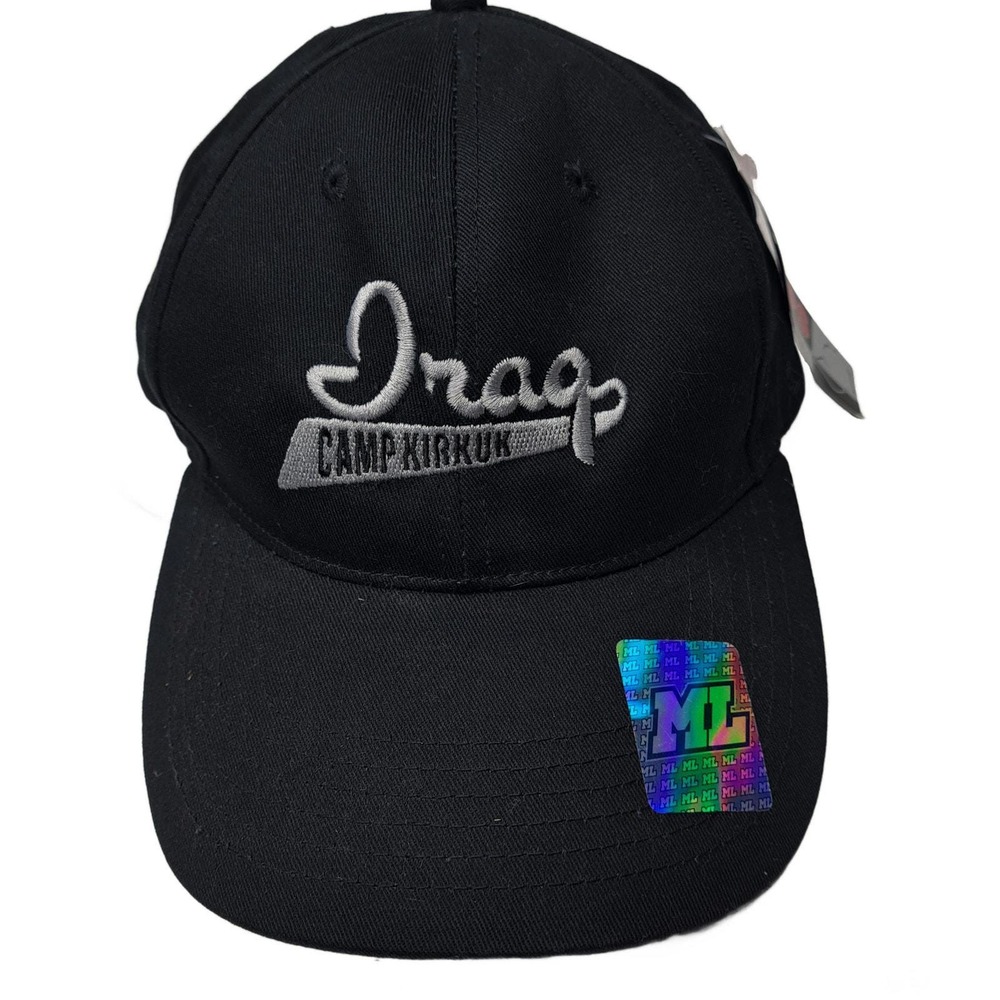Iraq Camp Kirkuk Hat Mens Black Military War Cap‎ Vintage 2000s Soldier NWT